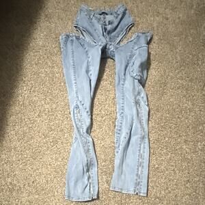 Queen Womens Straight Jeans S Blue Solid Denim Light Wash Pockets Zipper